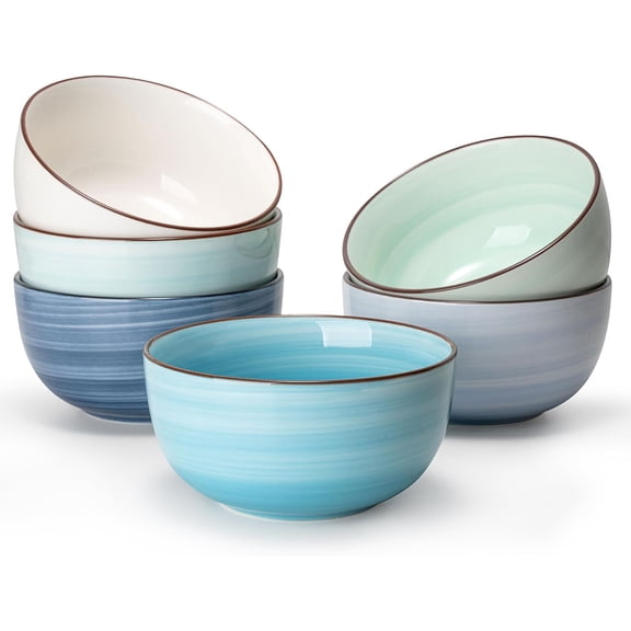 Set of 6 Multicolor 10oz Ceramic Ice Cream Bowls, Dessert Cereal Soup Bowls, Dishwasher Microwave Safe