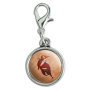 Cowgirl Pinup Riding Bucking Bull Rodeo Antiqued Bracelet Pendant Zipper Pull Charm with Lobster Clasp