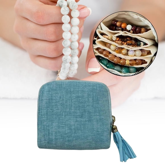 Estuche organizador de joyas de viaje pequeño, elegante estuche de terciopelo para guardar anillos, pendientes y aretes, bolsa de almacenamiento para Azul cielo
