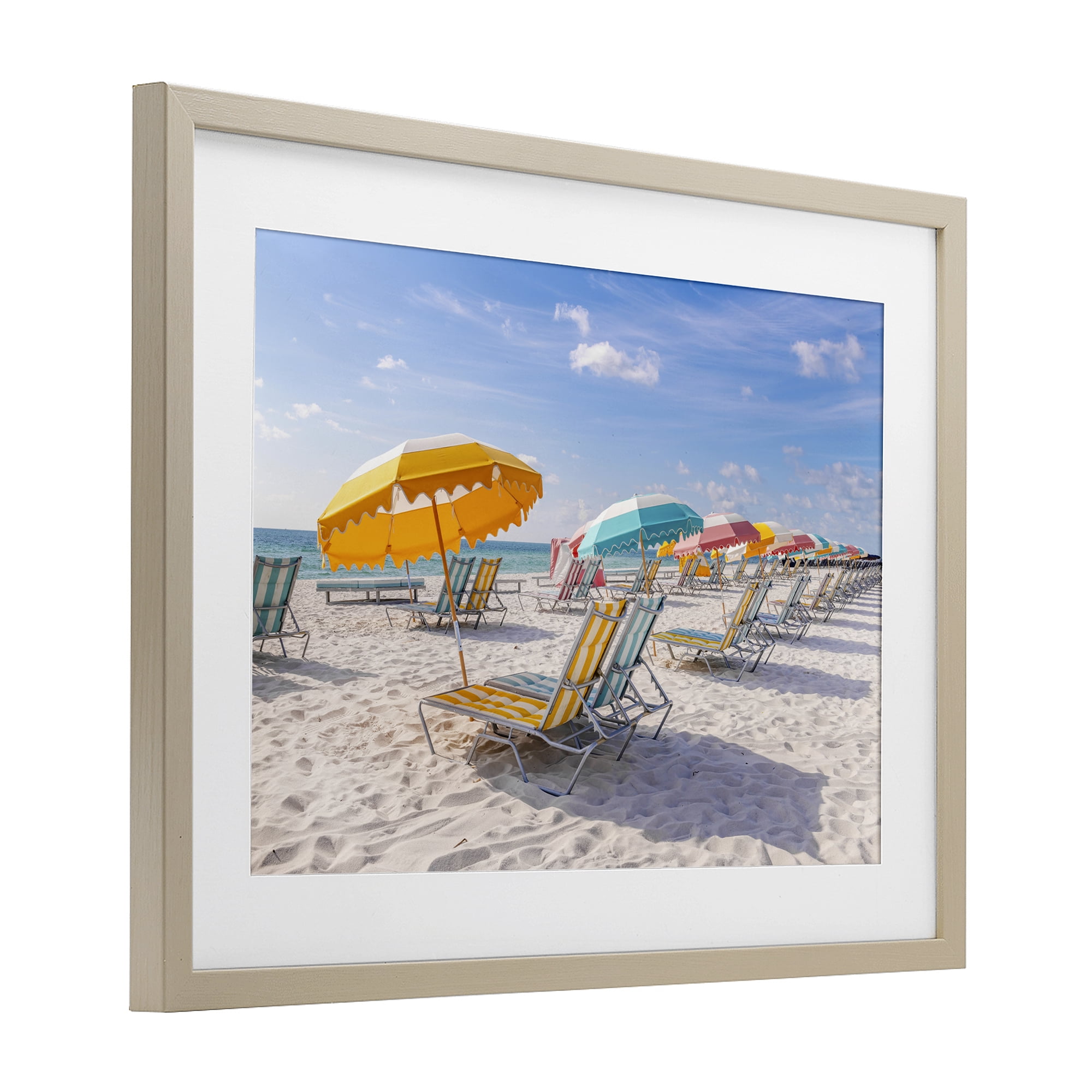 Stupell Industries Striped Umbrellas on Sunny Beach Birch Framed Print Under Glass, design by Richard Silver
