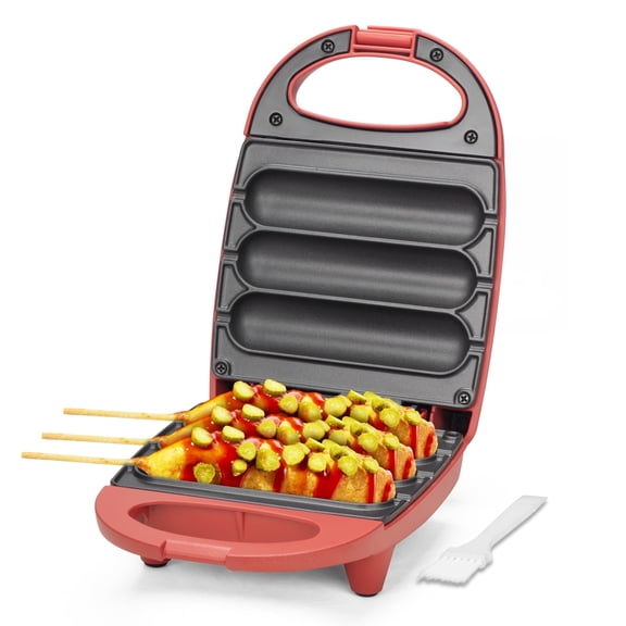 Mailand Mini Corn Dog Maker, Electric Hot Dog Maker Machine for 3 Mini Corn Dogs on Stick, Waffle Stick Maker, Red