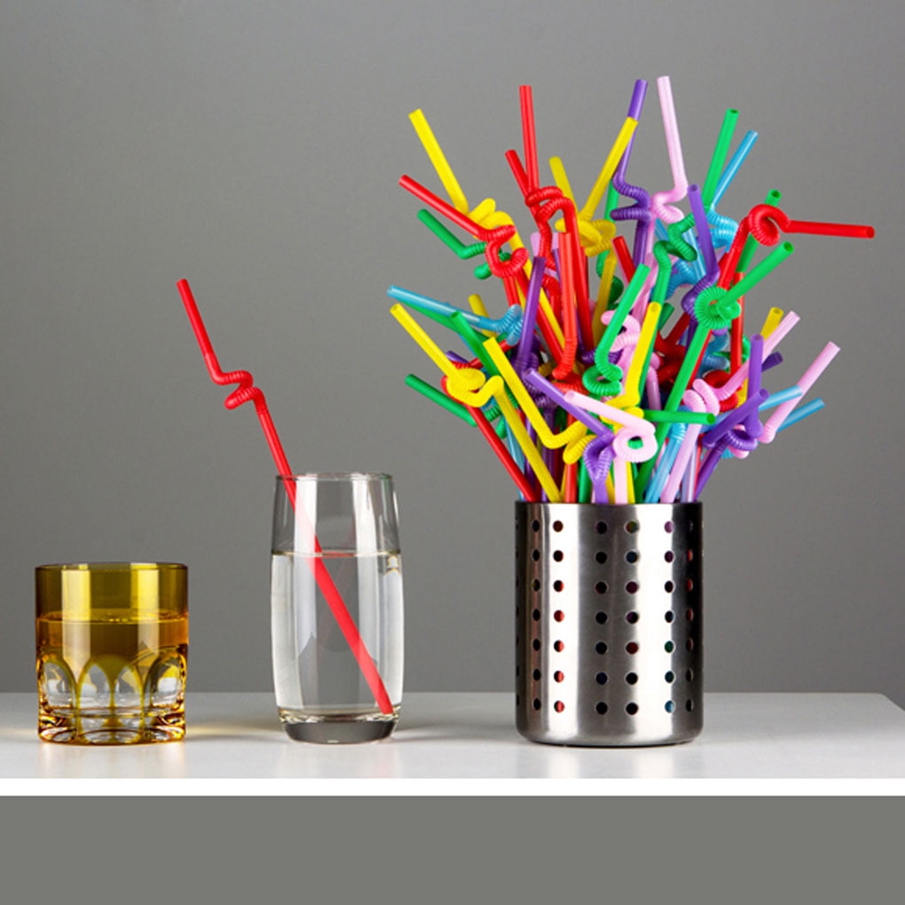 100Pcs Multicolor Plastic Extra Long Flexible Drinking Bending Straws