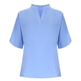 thumbnail image 6 of Uaswgudfs Women's Summer V Neck Short Sleeve Blouse Solid Casual Loose Shirt Chiffon Lightweight Breathable Tops Blue M, 6 of 8