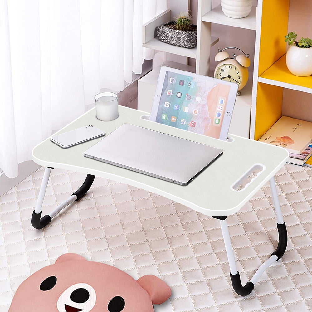 Foldable Legs & Cup Slot for Eating Breakfast Foldable Lap Desk Laptop Bed Tray Table Small Dormitory Bed Tray Lap Desk Small Desk Home Bedroom Multipurpose Lapdesks Foldable Lap Desk Stand