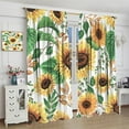 thumbnail image 4 of Sunflower Curtain Cute Oil Painting Yellow Flowers Green Leaves Pattern Blackout Print Rod Pocket Window Drapes for Bedroom Living Room 42x54in, 4 of 6