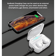 Wearable4U White Wireless Ear Buds Bluetooth EarBuds with Charging Case Power Bank 1500 mAh Case