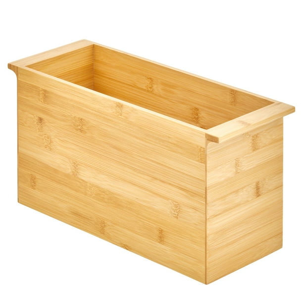 mDesign Bamboo Storage Organizer Tray Box with Handles; Deep Wooden