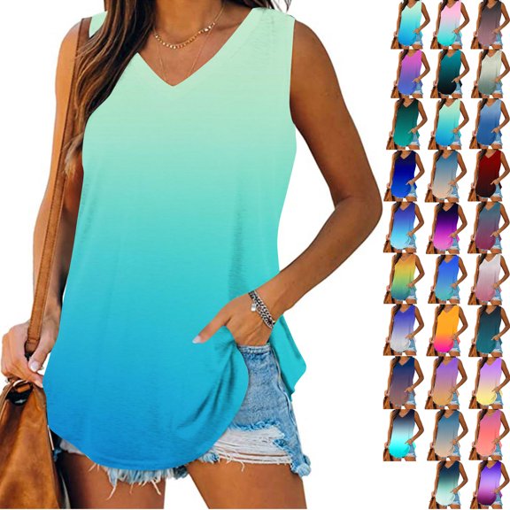 Vibrex Womens Summer Tank Tops Beach Vacation Casual Gradient Sleeveless Shirts Spring Fashion Outfits Workout Loose Sleeveless Tees Blouses