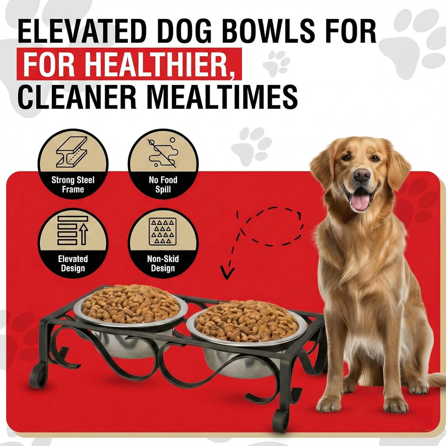 Pets Elevated Dog Bowls – Raised Stainless Steel Dog Bowls with Steel Stand – Non-Skid, No Spill Feeder for Small, Medium & Large Dogs – Easy to Clean, Durable Raised Dog Feeding Station