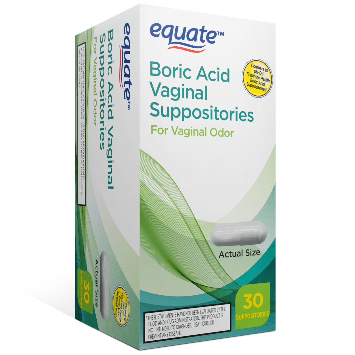 Equate Boric Acid Vaginal Suppositories, Vaginal Odor Relief, 30 Count