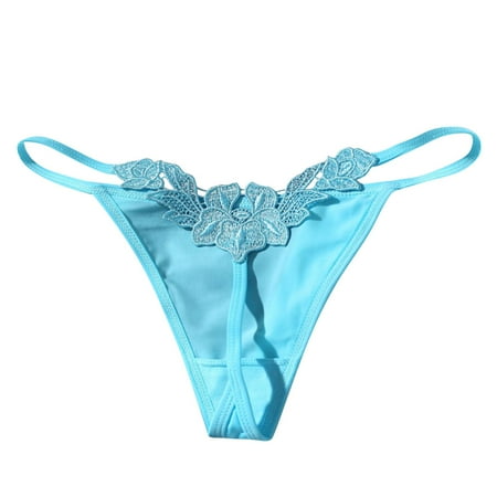 

DNDKILG T-Back Low Rise Underwear Plus Size Tangas for Women Panties Stretch Sexy G-String Thongs Blue S