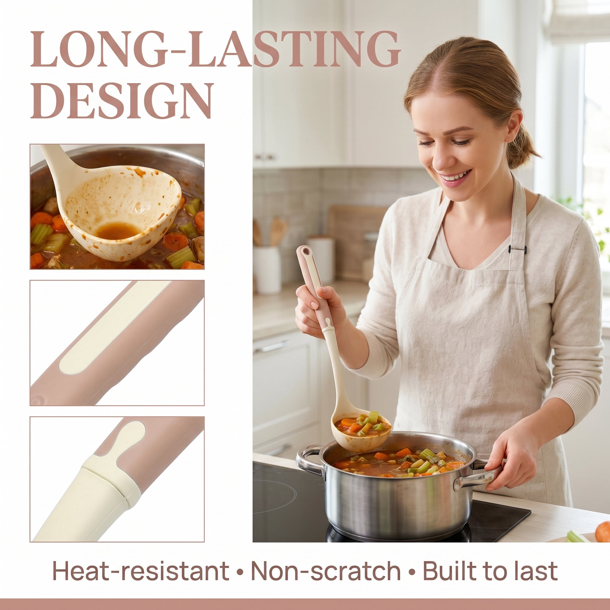 Unique Bargains Heat Resistant Cooking Silicone Soup Spoon for Cookware B 13.6"x3.3"