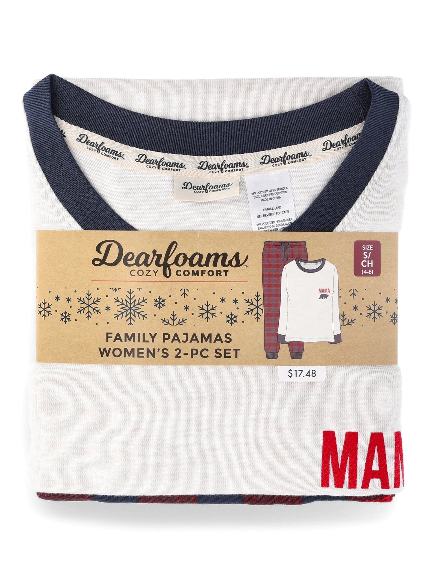 Dearfoams Women's Matching Family Pajama Set, Mama Bear, 2-Piece, Sizes S-3X