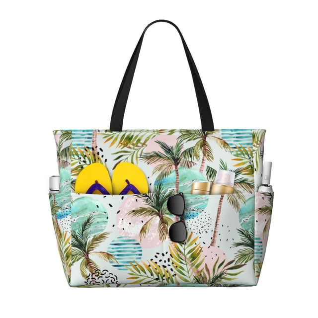 Disketp Watercolor Palm Tree Bolsa de Playa de Gran Capacidad, Bolso Impermeable y a Prueba de Arena para Mujer, Ideal para Playa, Piscina y Natación