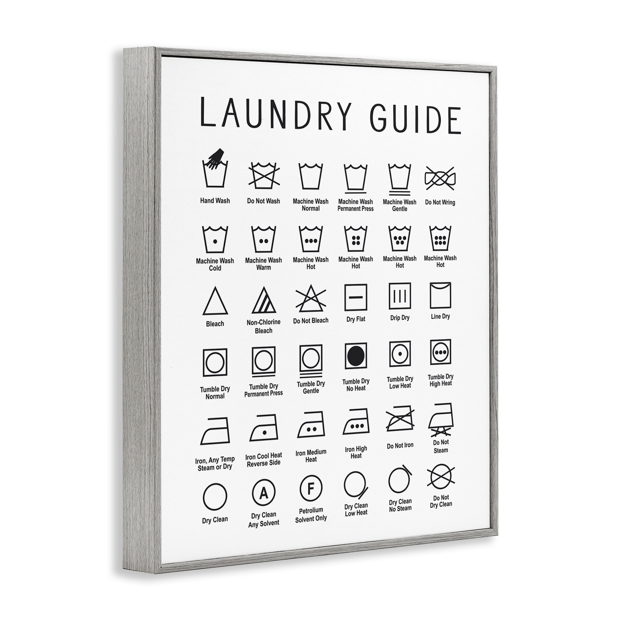 Stupell Industries Minimal Laundry Guide Chart Abstract Painting Gray Framed Art Print Wall Art, 24 x 30