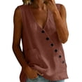 thumbnail image 4 of Sevevn Women's Asymmetrical Button Down Sleeveless Linen Blouse V Neck Summer Tank Top Bronze XL, 4 of 8