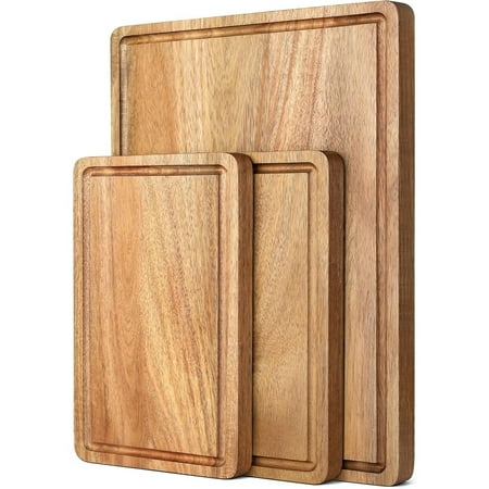 Acacia Wood Cutting Boards Set with Juice Groove & Handles for Kitchen 3-Piece Charcuterie Chopping Board for Meat Cheese Fruits Vegetables