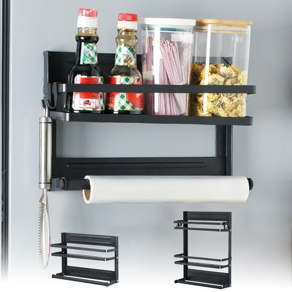 Iumwxz Kitchen Organizers and Storage Folding Kitchen Refrigerator Magnetic Shelf Magnetic Wall Mounted Shelf Clingfilm Bag Seasoning Bottle Storage Shelf Kitchen Gadgets Black Iron Clearance Sales