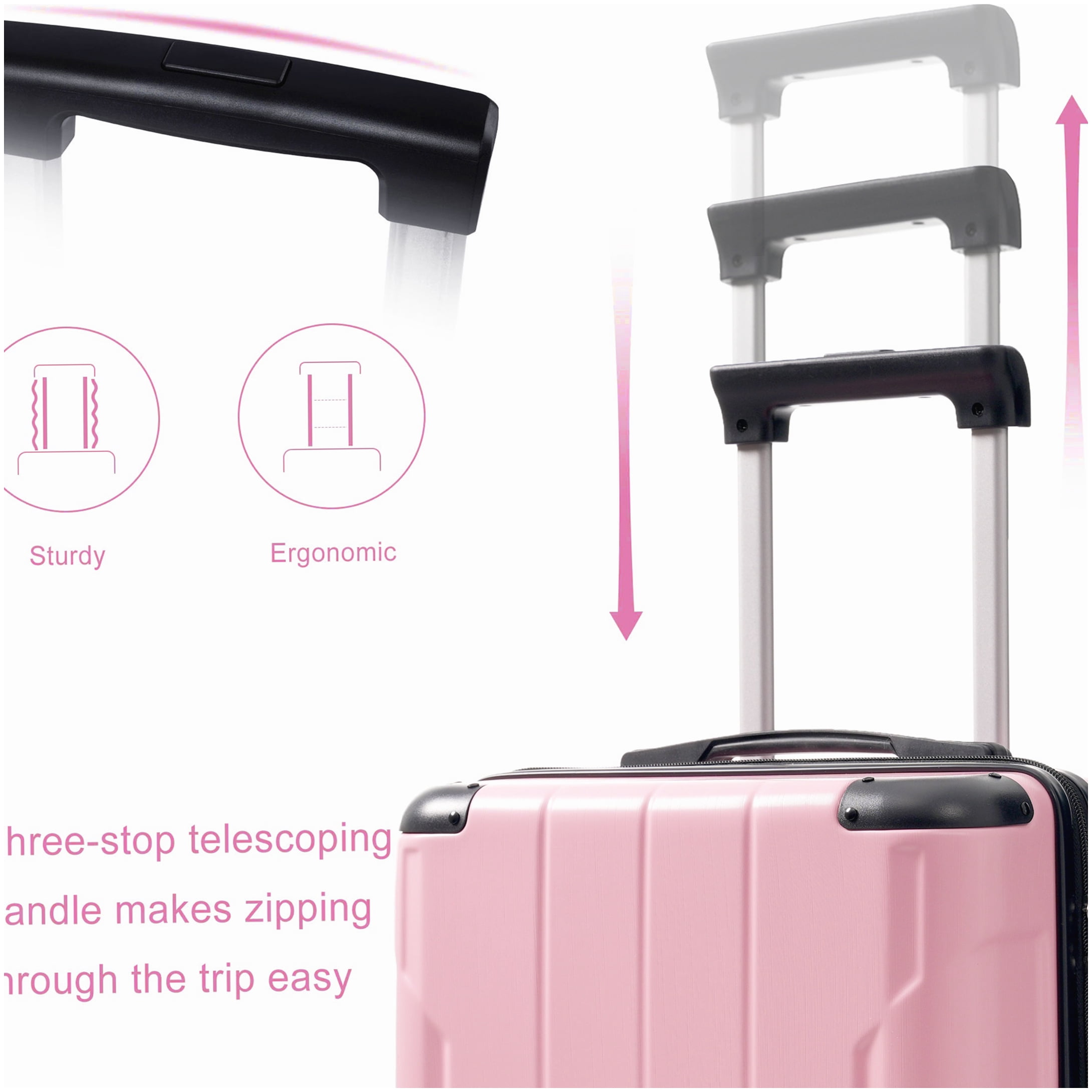 MANGIJOY Lightweight ABS Carry-On Luggage 20 Inch, Pink Hardshell Suitcase with 8 Spinner Wheels &; TSA Lock, Includes Packing Organizers