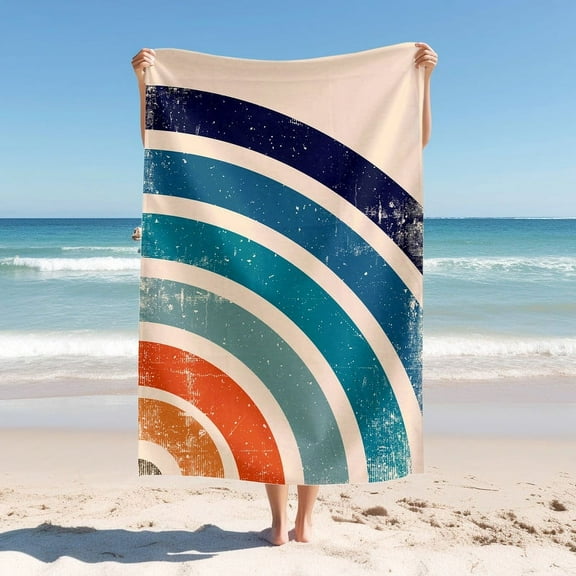 Minimulist Beach Blanket, White Beach Blanket with Rainbow Stripes, Quick Drying Thick Soft Sand Proof Swimming Bath Trave Gyml Picnic Towel