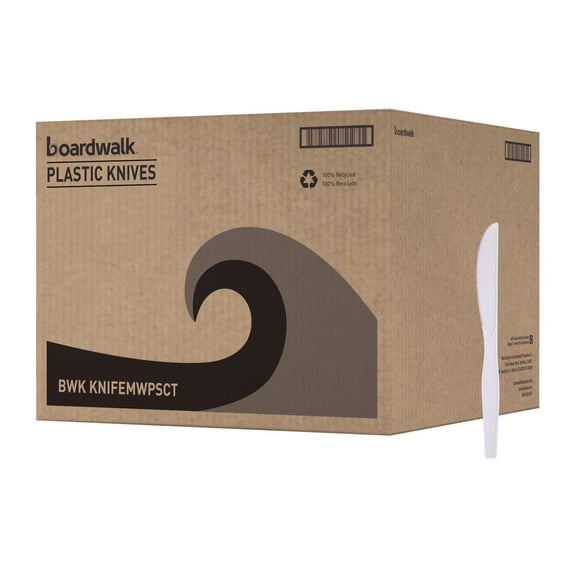 Boardwalk KNIFEMWPSCT Plastic Tableware, Mediumweight, Knife, White, 10 Boxes of 100/Carton