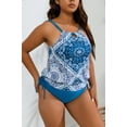 thumbnail image 4 of Honeeladyy Women Plus Size Tankini Swimsuits Floral Print Strap Bathing Suit Tankini Tops with Side Tie Bottom Blue XL, 4 of 5