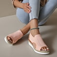 thumbnail image 2 of Rokment Womens Platform Wedge Gladiator Sandals Stylish Comfortable Elastic Mesh Espadrilles Memory Foam Chunky High Heels Athletic Slip on Walking Summer Shoes Pink Size 8.5, 2 of 7