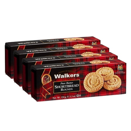 Walker's Shortbread Rounds, Pure MGF3 Butter Shortbread Cookies, 5.3 Oz Box (Pack of 4)