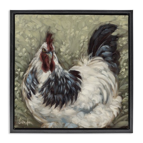 Stupell Industries Rustic Lodge Hen in Country Meadow Black Floating Frame Canvas Art, 18 x 18, by Sara G. Designs