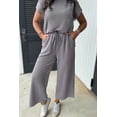 thumbnail image 3 of Women's Wild Wind Solid Corded Knit Short Sleeve T-Shirt and Wide Leg Pants Set | [ZhiHiMeRi] | (US 16-18)XL, 3 of 5