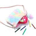 thumbnail image 3 of Kids Girls Women Fuzzy Plush Crossbody Bag Rainbow Tie Dye Clutch Shoulder Handbag with Pompom, 3 of 7