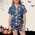 thumbnail image 2 of Gelikeya Tween Pjs Size 8-9 Halloween Pajamas Short Sleeve Tops Shorts 2 Piece Outfits All Saints' Day Nightwear Preppy Pjs 2-13Y (Blue, 8-9 Years), 2 of 5