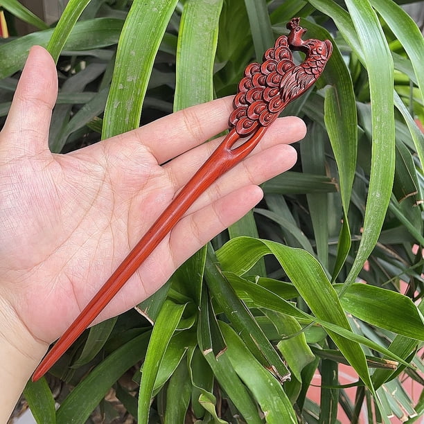 Horquilla antigua tallada en madera de sándalo rojo lobular, placa para el cabello, artesanías de madera pulida a mano, regalos antiguos de caoba