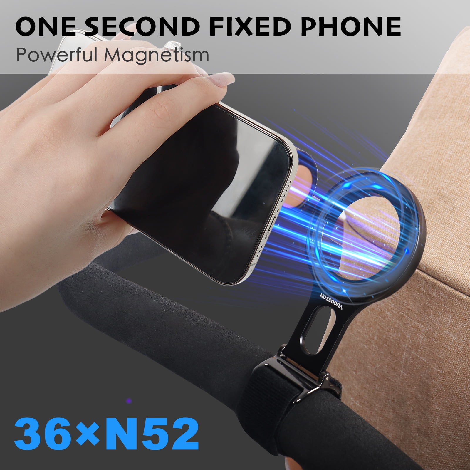 Magnetic Phone Holder for Stroller Bar, Compatible with MagSafe (Strong Magnet) - Phone Holder for Gym, Home Fitness Bikes, Shopping Cart, with Adjustable Strap, All Phone (Magnetic Ring Included)