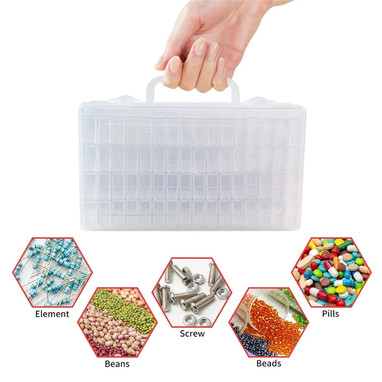Grid Storage Box Cozival 64-Grid Transparent Plastic Storage Box with Dividers - Adjustable Organizer for Jewelry, 5D Embroidery & Art Accessories, Portable for Crafts & Beads, Craft Organizer, White