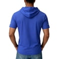 thumbnail image 5 of KXDMNE Mens Quick Dry Short Sleeve Hoodie - with Pocket Solid Color Moisture Wicking Pullover Athletic All Season Performance Workout Top, Blue, L, 5 of 6