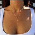 thumbnail image 2 of PuliPuqi Lariat Gold Necklace for Women, Dainty Long Necklace 14k Gold Plated/Silver Y-Shaped Pendant Necklace Trendy Layered Cz Beaded Chain Drop Necklaces Simple Gold Jewelry For Women Gift, 2 of 7