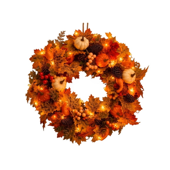 Pumpkin Decor, Fall Wreaths for Front Door with Artificial Maple Leaf Fall Decor with Pumpkins Pinecones & Berries,Farmhouse Autumn Wreath for Thanksgiving Harvest, Indoor Outdoor Wall Decor, 11.81in
