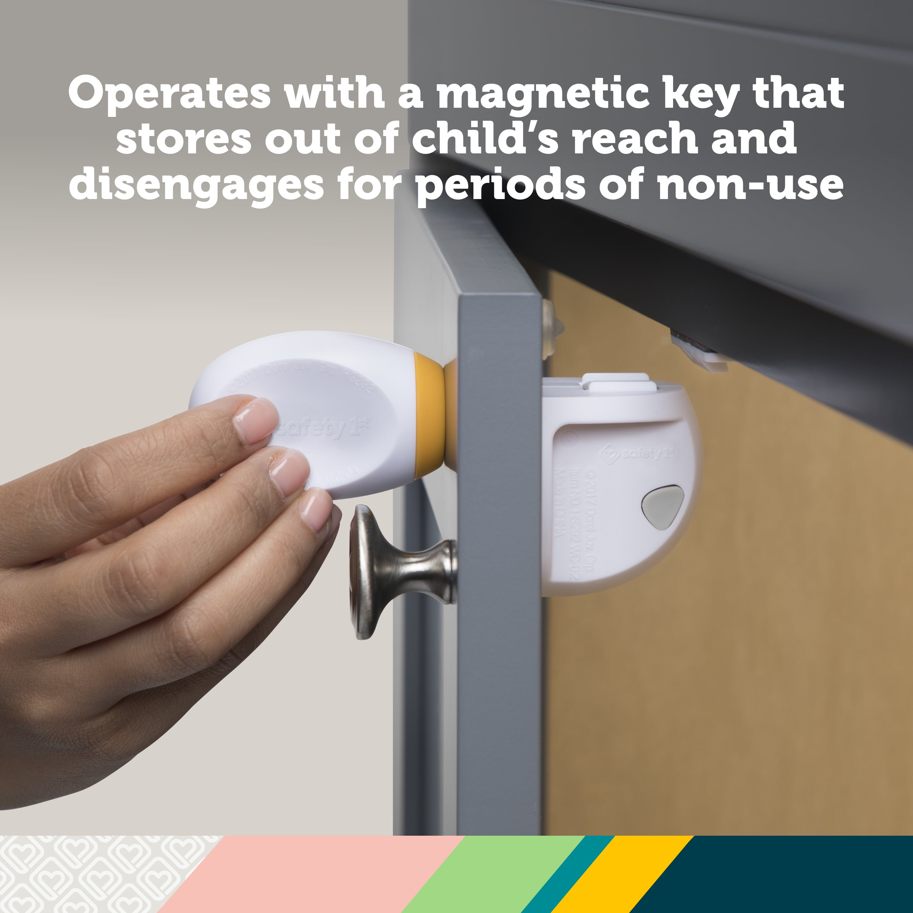 (2 pack) Safety 1st Adhesive Magnetic Lock System - 2 Locks and 1 Key, White, Toddler