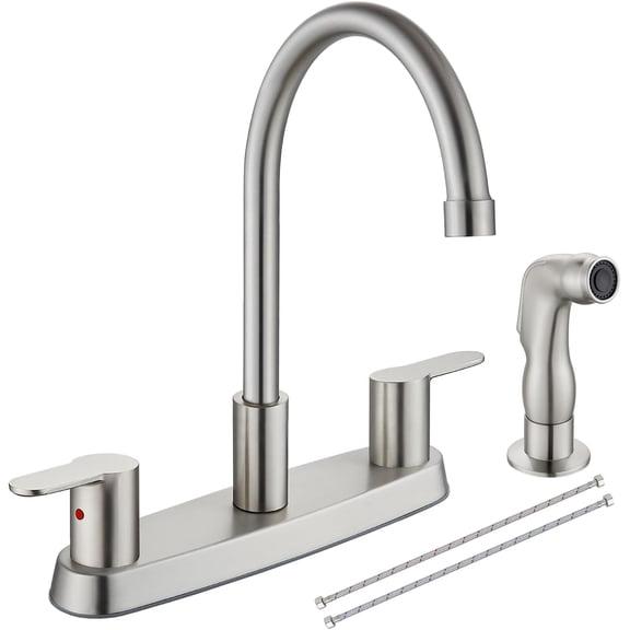 8 Inch Centerset Kitchen Faucet for Sink 3 Hole Dual Handle Kitchen Sink Faucets High Arc 360 Degree Rotating Spout with Supply Lines, Brushed Nickel, with Side Sprayer