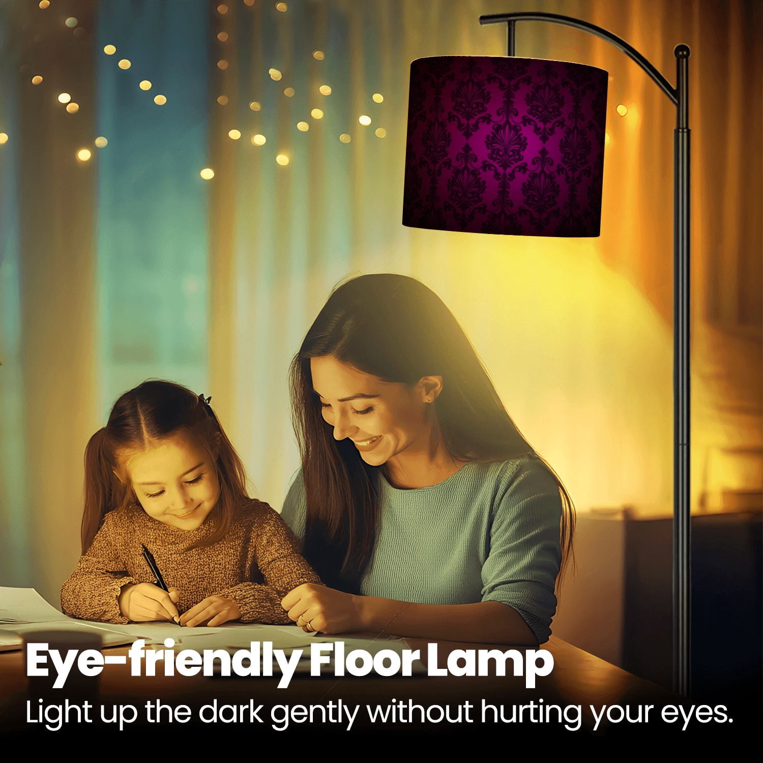 Arc Floor Lamp Royal vintage Gothic dark purple black Royal Tall Modern Standing Lamp LED Adjustable Linen Lampshade 3 Color Temperatures