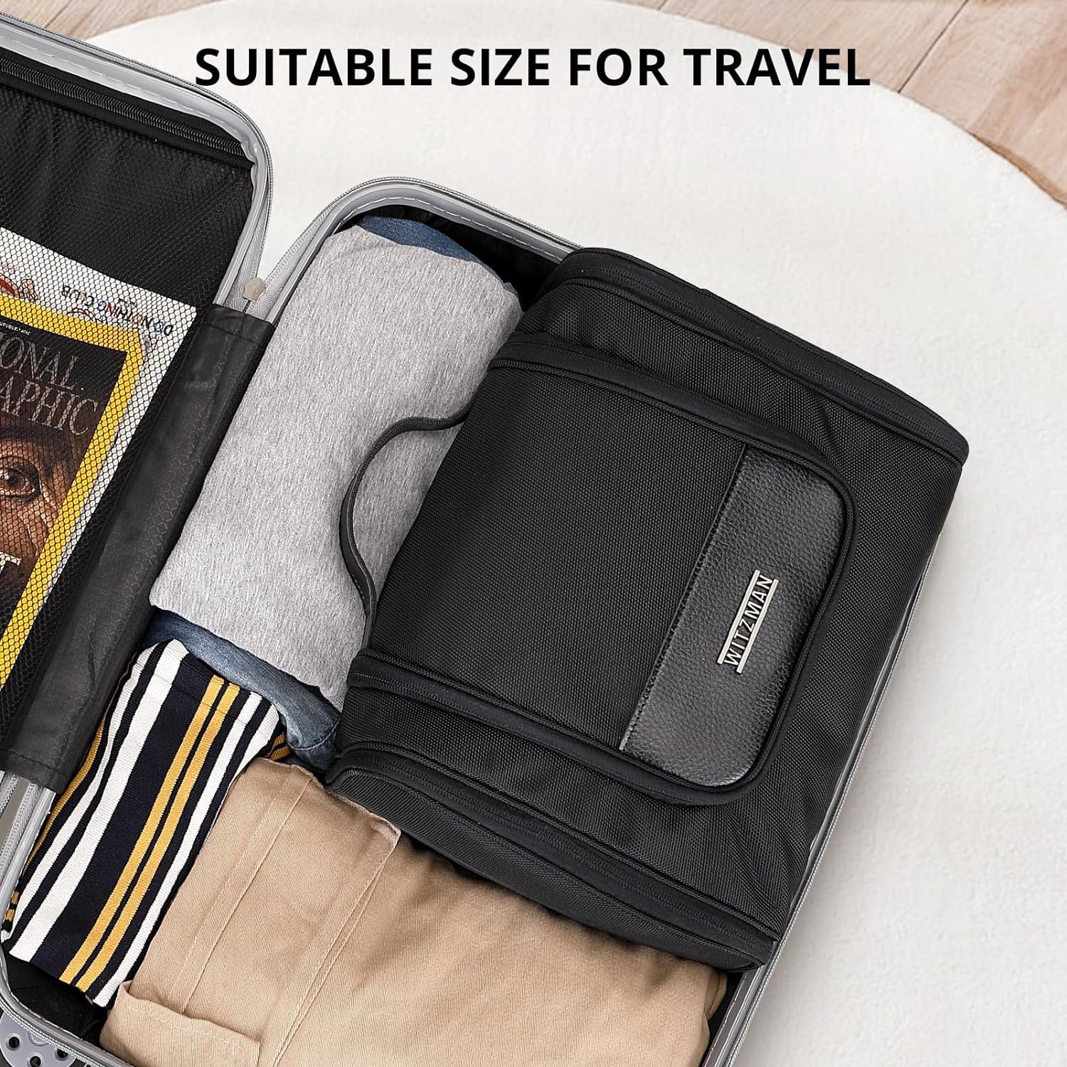 WITZMAN Toiletry Bag for Men Large Hanging Multi-Organization Bathroom Bag Water-Resistant Dopp Kit Shaving Bag Men(B690 Black)