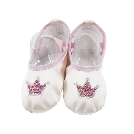 

1 Pair Dancing Training Shoes Pink Satin Yoga Shoes Crown Printed Ballet Dancing Shoes Stretchy Dancing Shoes for Kids Wearing Pink Size 23