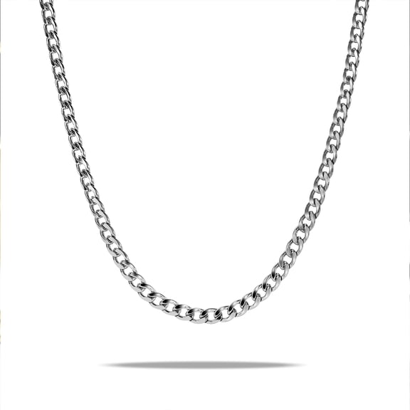 JeenMata 6mm Flat Curb Chain Necklace - Men's Minimalist Jewelry - Everyday Wear