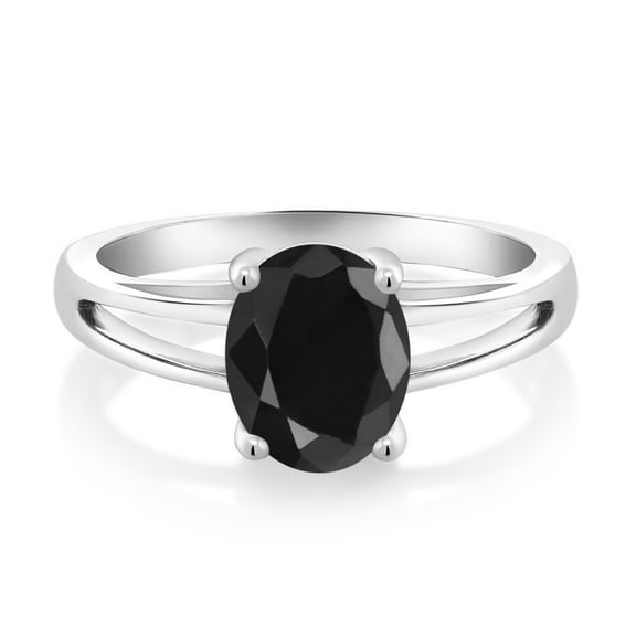 Gem Stone King 925 Sterling Silver Black Sapphire Solitaire Engagement Ring for Women (2.50 Cttw, Oval 9X7MM, Gemstone Birthstone, Available in Size 5, 6, 7, 8, 9)