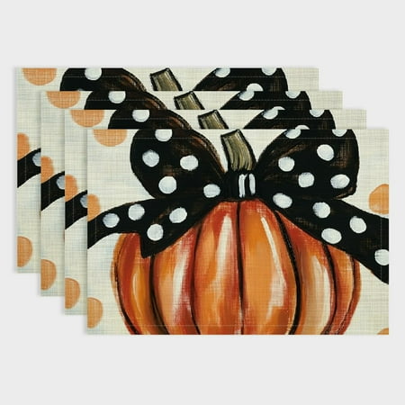 

Shiartex 4-Piece Pumpkin Dining Table Placemats Set - Linen Cloth Party Table Mats for Birthday Parties Christmas and Buffets - Home Decoration 18x12in