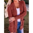 thumbnail image 4 of Suéter de Punto de Larga para Mujer, Otoño 2025, Cárdigan Abierto con Botones, Prenda Exterior Holgada Rojo Óxido 5XL, 4 of 8
