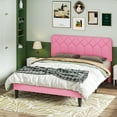 thumbnail image 2 of VECELO Queen Size Bed Frame with Adjustable Headboard, Upholstered Platform Bed Frame with Wooden Slats Support, No Box Spring Needed, Pink, 2 of 12