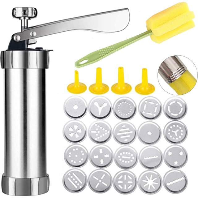 Juego de pistolas para hacer galletas de acero inoxidable con 20 discos y 4 puntas