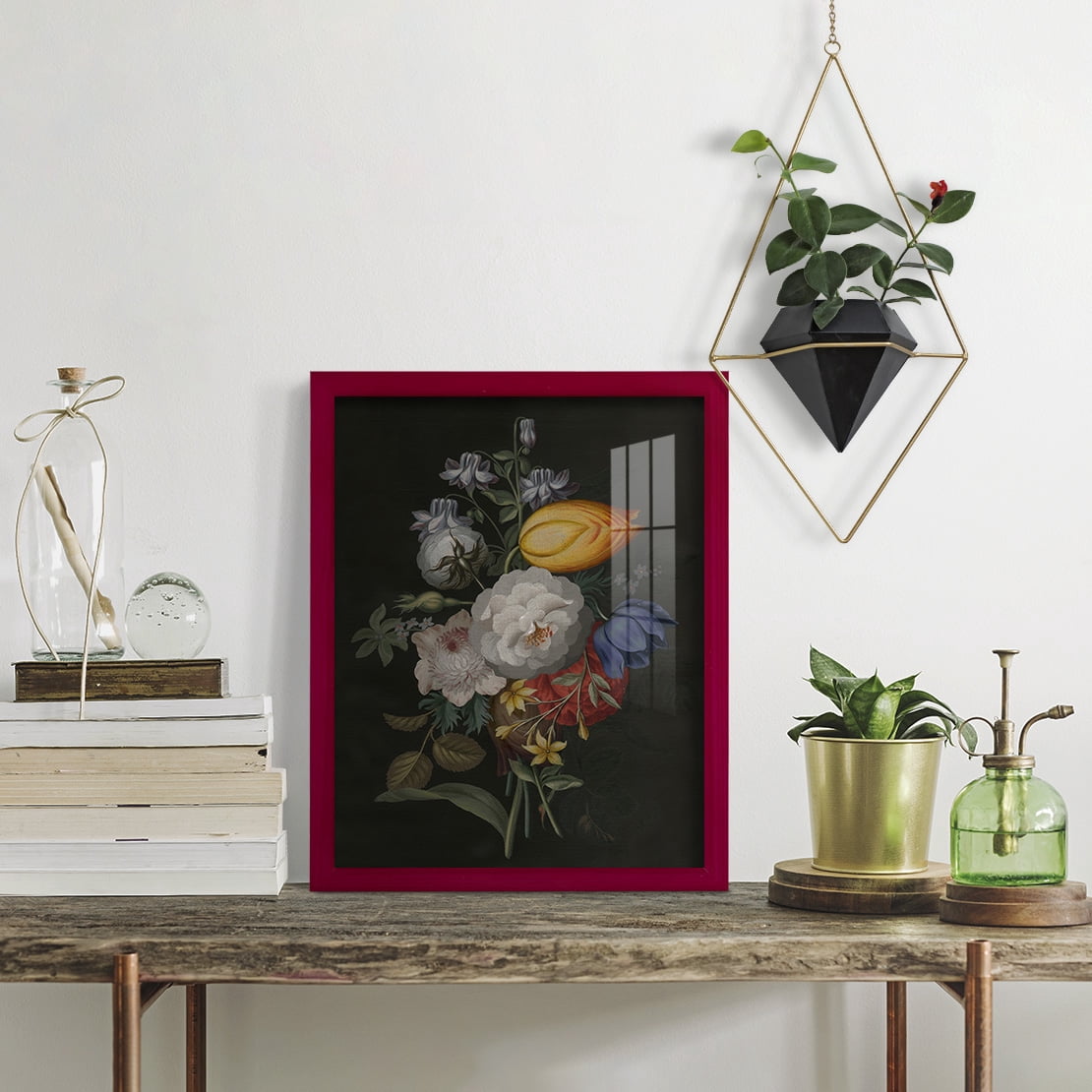 Dramatic Bouquet III -Framed Print w/glass-Cherry Red